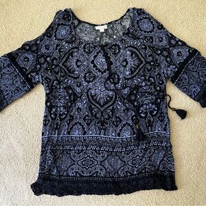 Westport Blue 3/4 Sleeve Graphic Blouse